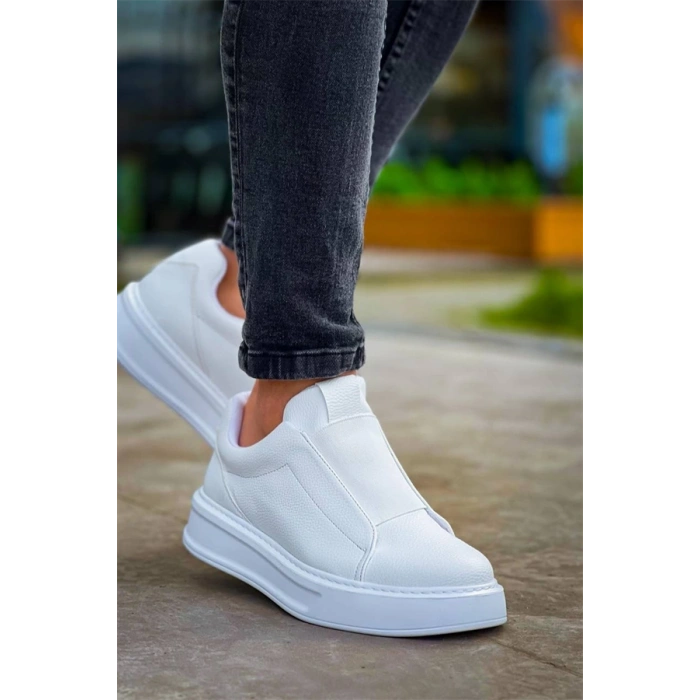 Kb-007  Kuback  Beyaz Yüksek Taban Tek Bant Bağcıksız Günlük Erkek Ayakkabı