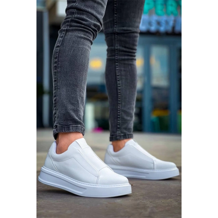 Kb-007  Kuback  Beyaz Yüksek Taban Tek Bant Bağcıksız Günlük Erkek Ayakkabı