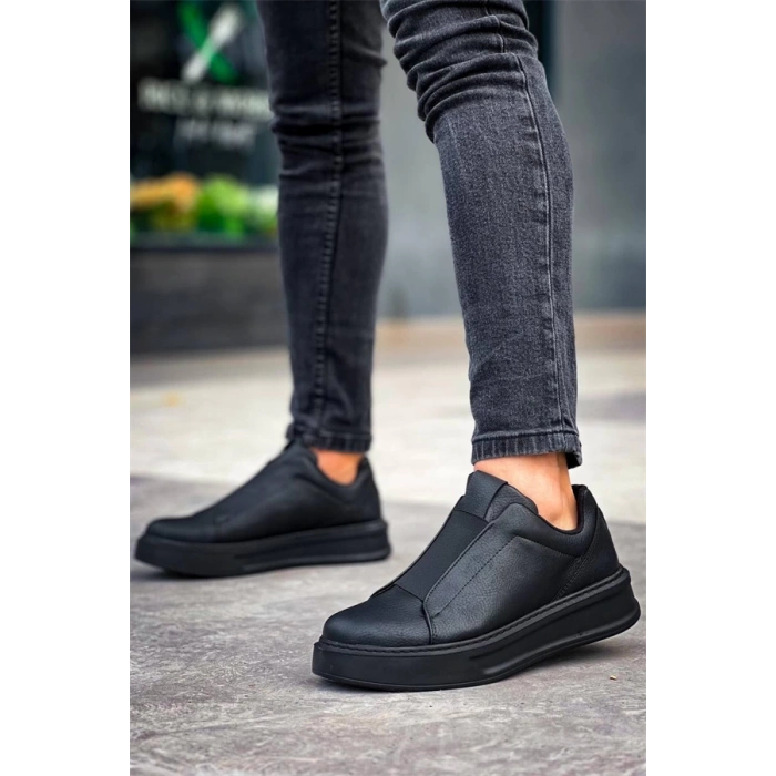 Kb-007  Kuback Siyah Siyah Yüksek Taban Tek Bant Bağcıksız Günlük Erkek Ayakkabı