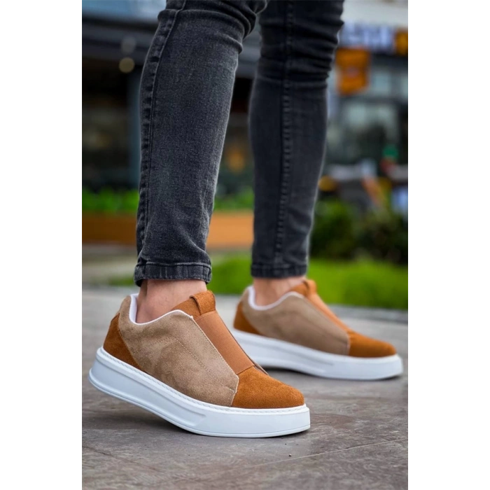 Kb-007  Kuback  Vizon Taba Yüksek Taban Tek Bant Bağcıksız Günlük Erkek Ayakkabı