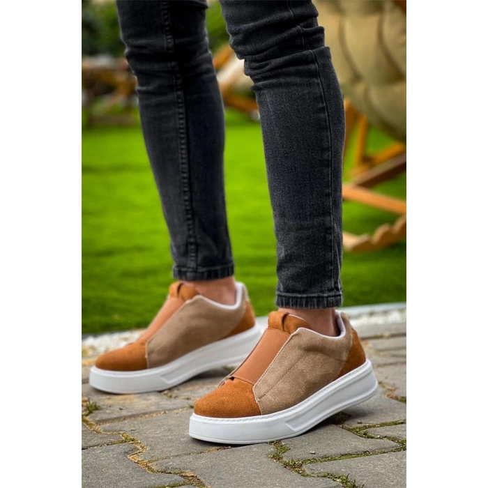 Kb-007  Kuback  Vizon Taba Yüksek Taban Tek Bant Bağcıksız Günlük Erkek Ayakkabı