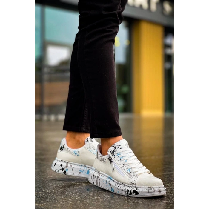 Kb-02  Kuback  Bağcıklı Crocodile Beyaz Mavi Günlük Erkek Ayakkabı