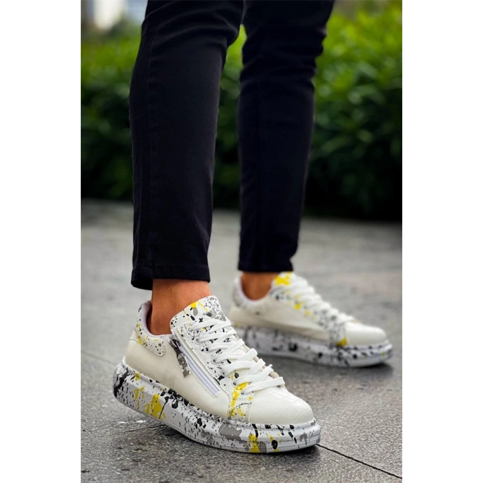 Kb-02  Kuback  Bağcıklı Crocodile Beyaz Sarı Günlük Erkek Ayakkabı