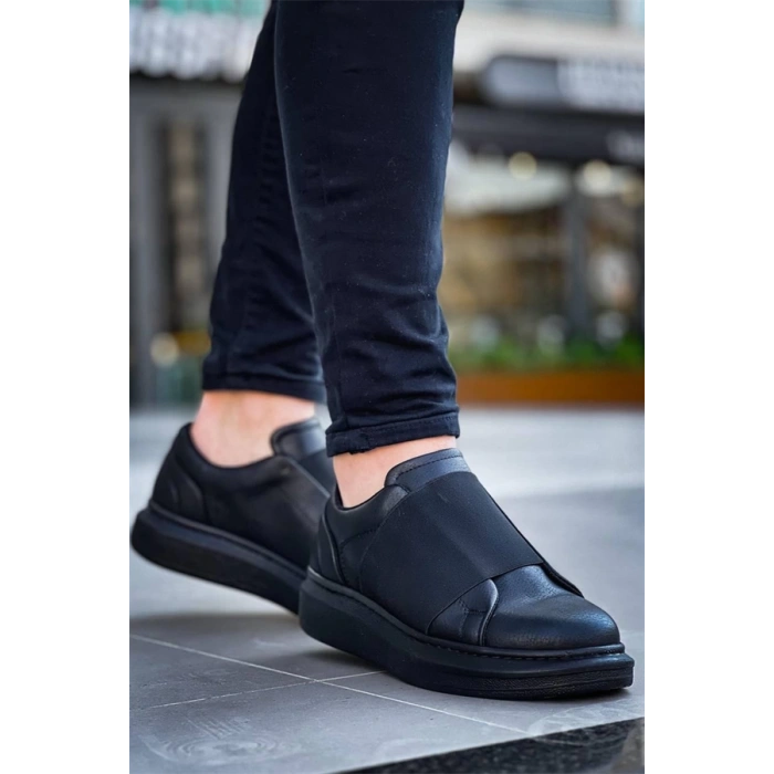 Kb-040  Kuback  Siyah Cilt Siyah Yüksek Taban Lastikli Günlük Erkek Ayakkabı