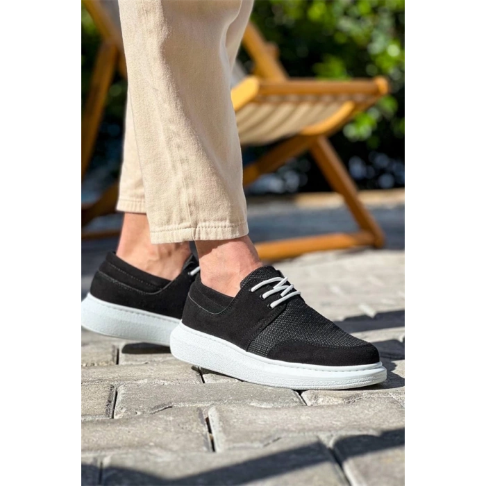 Kb-042  Kuback Bağcıklı  Siyah Deri Tozu Beyaz Taban Günlük Erkek Ayakkabı