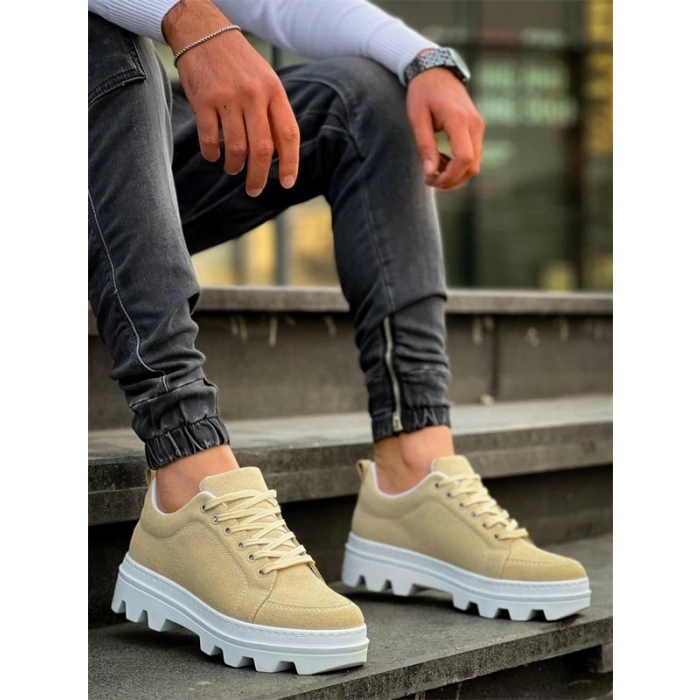 Kb-056 Kuback Bej Süet Beyaz Yüksek Taban Günlük Spor Ayakkabı