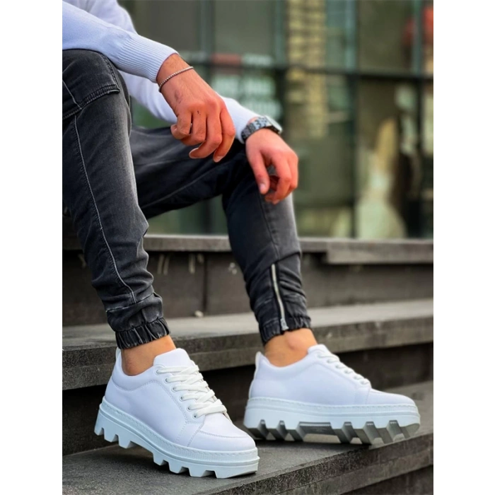 Kb-056 Kuback Beyaz Cilt Beyaz Yüksek Taban Günlük Spor Ayakkabı