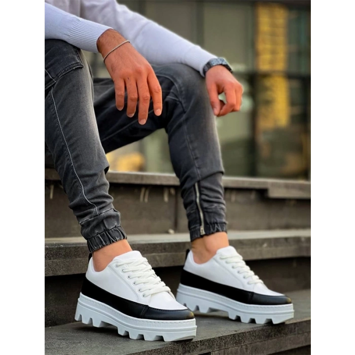 Kb-056 Kuback Beyaz Siyah Detaylı Beyaz Yüksek Taban Günlük Spor Ayakkabı