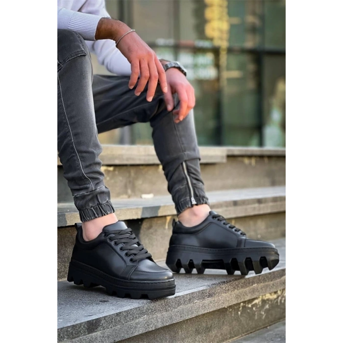 Kb-056 Kuback Siyah Cilt Siyah Yüksek Taban Günlük Spor Ayakkabı