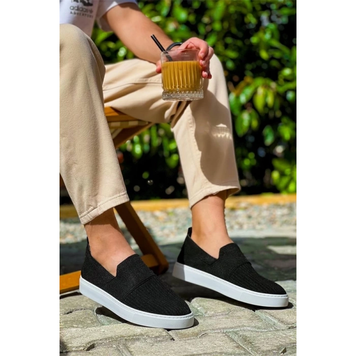 Kb-114  Kuback Siyah Triko Yüksek Taban Bağcıksız Günlük Erkek Ayakkabı