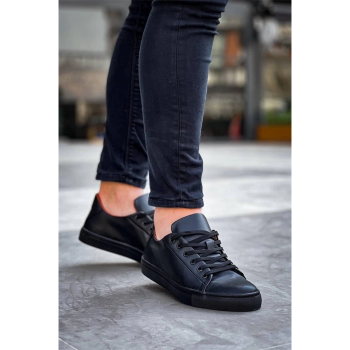 Kb-122  Kuback Siyah Cilt Siyah Yüksek Taban Bağcıklı Günlük Erkek Ayakkabı