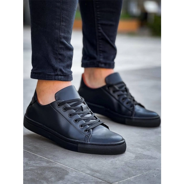 Kb-122  Kuback Siyah Cilt Siyah Yüksek Taban Bağcıklı Günlük Erkek Ayakkabı