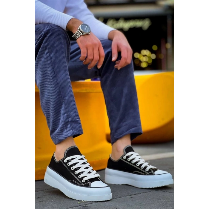 Kb-Cx-3 Kuback Kısa Siyah Keten Beyaz Yüksek Taban Spor Ayakkabı