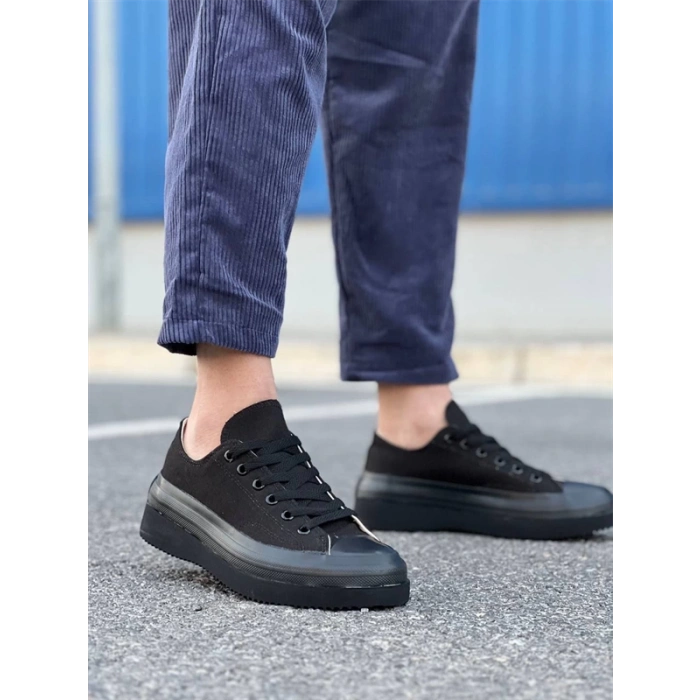 Kb-Cx-3 Kuback Kısa Siyah Keten Siyah Yüksek Taban Spor Ayakkabı