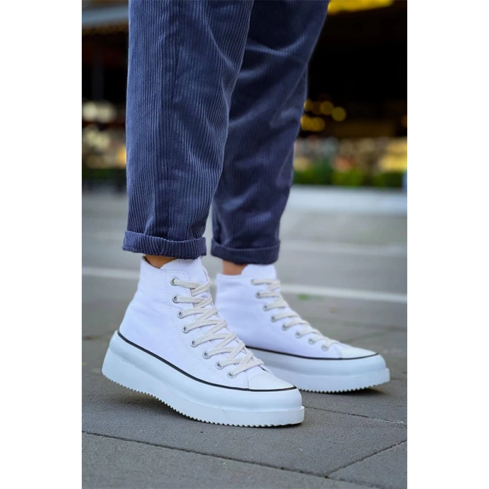 Kb-Cx-3 Kuback Uzun Beyaz Keten Beyaz Yüksek Taban Spor Ayakkabı