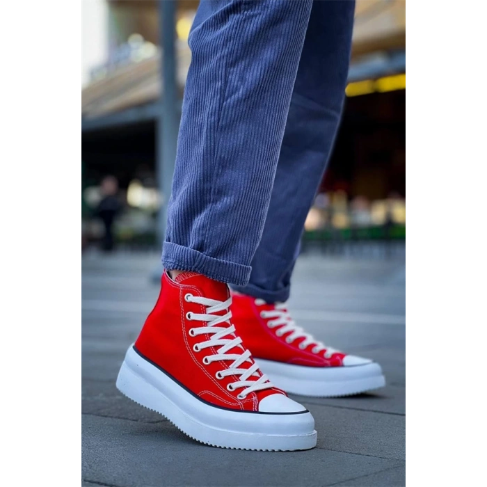 Kb-Cx-3 Kuback Uzun Kırmızı Keten Beyaz Yüksek Taban Spor Ayakkabı