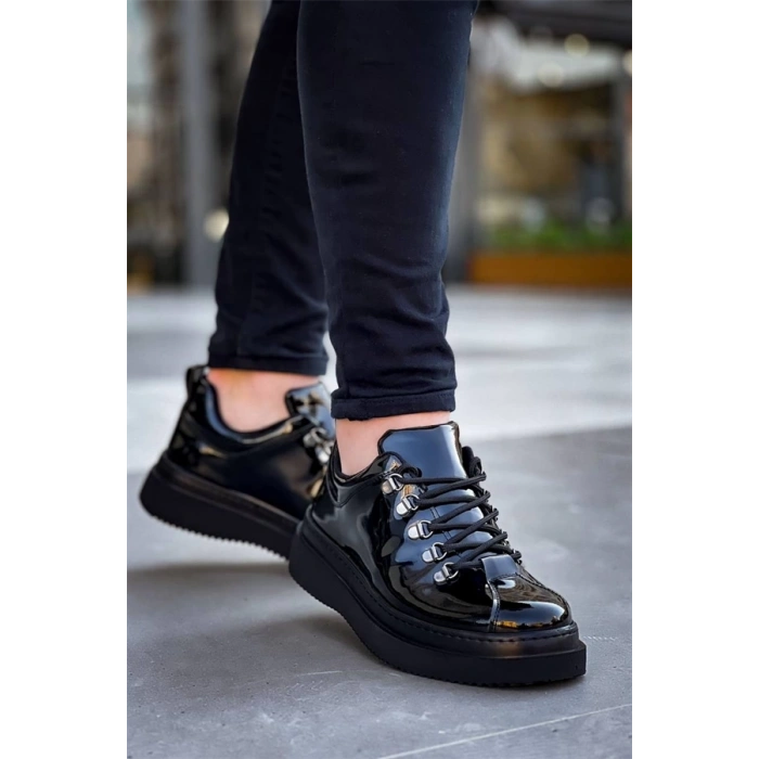 Kb-X4  Kuback Siyah Rugan Siyah Yüksek Taban Bağcıklı Günlük Erkek Ayakkabı