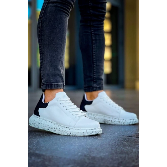 Kb-X500  Kuback Beyaz Siyah  Yüksek Taban Bağcıklı Günlük Erkek Ayakkabı