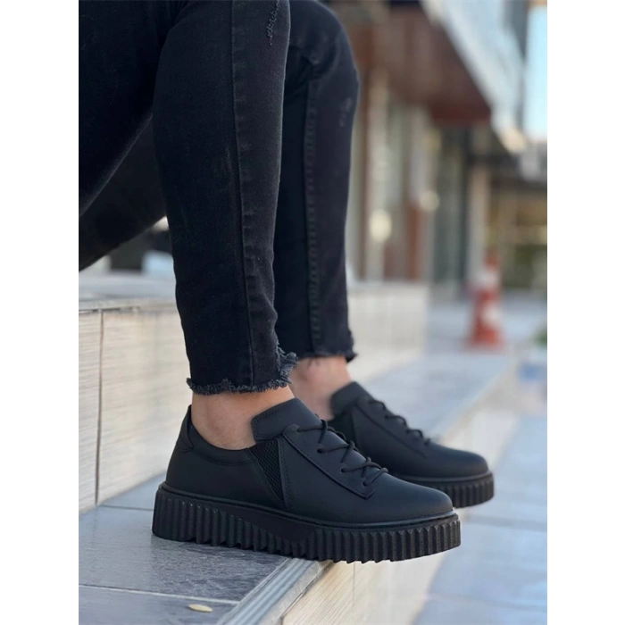 Kb-X502  Kuback Siyah Cilt Yüksek Siyah Taban Bağcık Detaylı Lastikli Günlük Erkek Ayakkabı