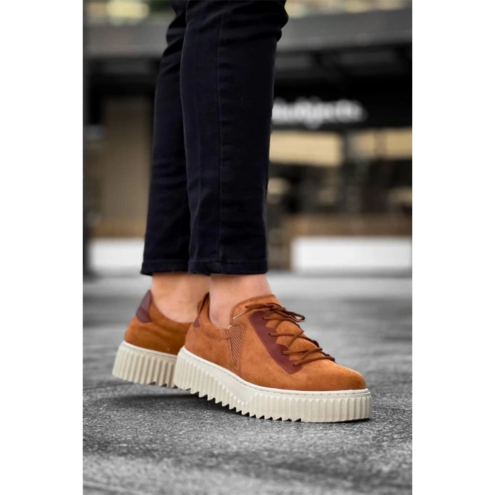 Kb-X502  Kuback Taba Süet Yüksek Bej Taban Bağcık Detaylı Lastikli Günlük Erkek Ayakkabı