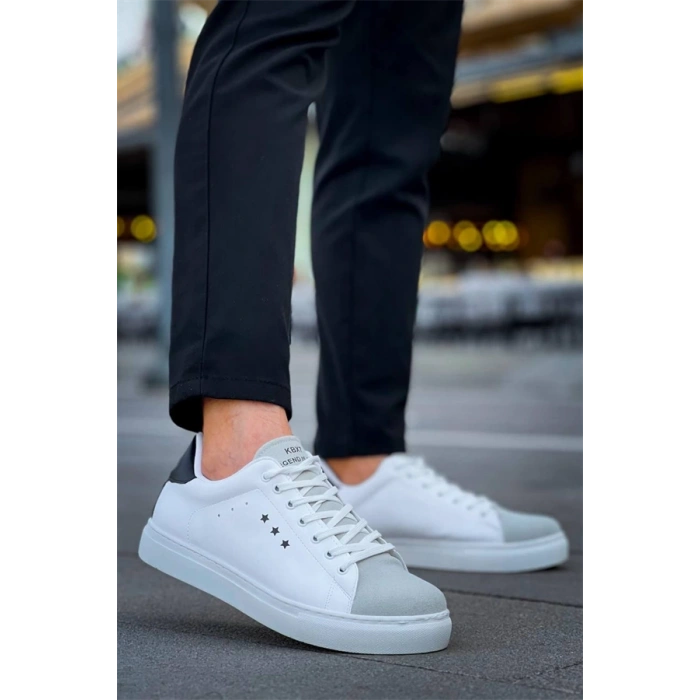 Kb-X7  Kuback Beyaz Siyah Yüksek Taban Bağcıklı Günlük Erkek Ayakkabı