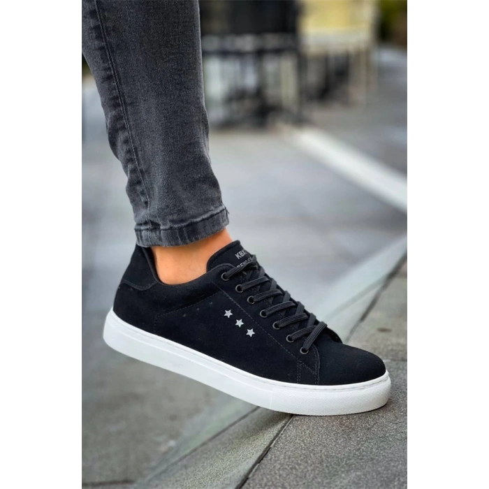 Kb-X7  Kuback Siyah Süet Yüksek Beyaz Taban Bağcıklı Günlük Erkek Ayakkabı