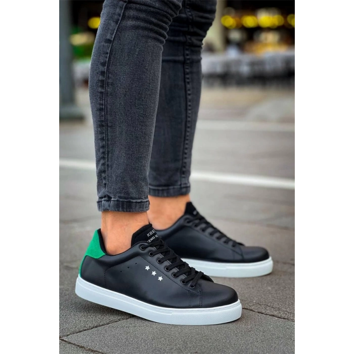 Kb-X7  Kuback Siyah Yeşil Yüksek Beyaz Taban Bağcıklı Günlük Erkek Ayakkabı