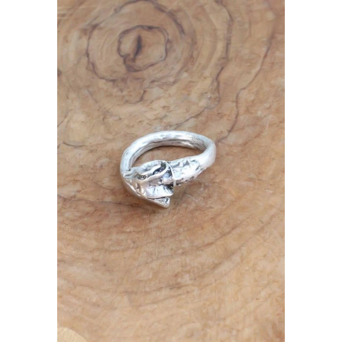 Keçi Figürlü Gümüş Renk Ayarlanabilir Erkek Yüzük