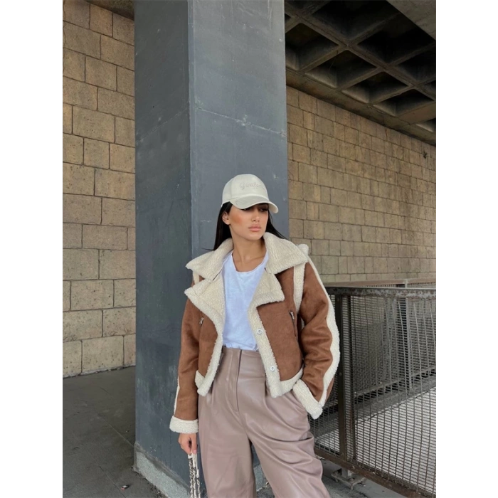 Kuzu Yumoş Kaplama Tak Çıkar Kol Crop Nubuk Kaban