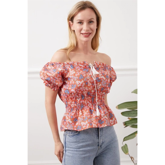 Madonna yaka çiçekli bluz