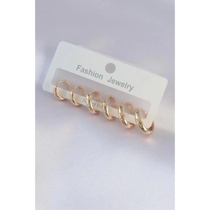 Pirinç Gold Renk Oval Küpe Seti