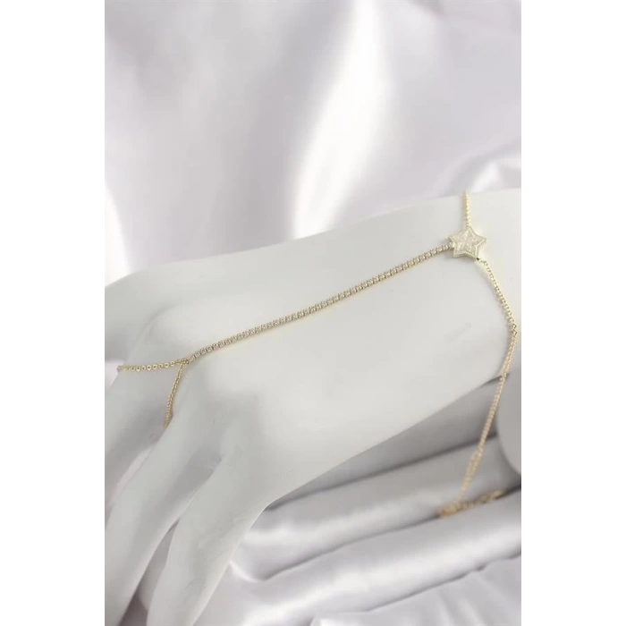 Pirinç Gold Renk Su Yolu Zirkon Taşlı Yıldız Model Kadın Şahmeran