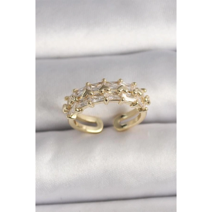 Pirinç Gold Renk Zirkon Taşlı Ayarlanabilir Yüzük