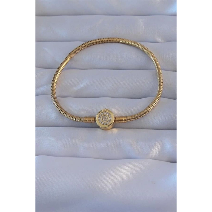 Pirinç Gold Renk Zirkon Taşlı Charm Bileklik