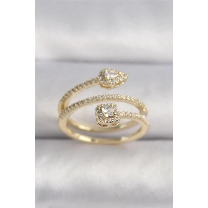 Pirinç Gold Renk Zirkon Taşlı Ok Model VIP Seri Kadın Yüzük