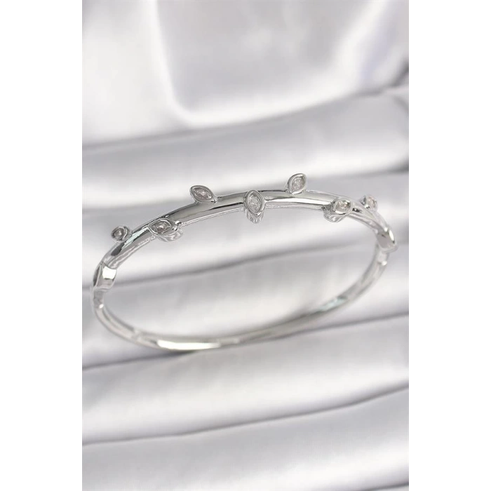 Pirinç Gümüş Renk Damla Zirkon Taşlı Kadın Kelepçe