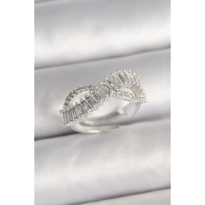 Pirinç Gümüş Renk Su Yolu Zirkon Taşlı Sonsuzluk Model Ayarlanabilir Kadın Yüzük