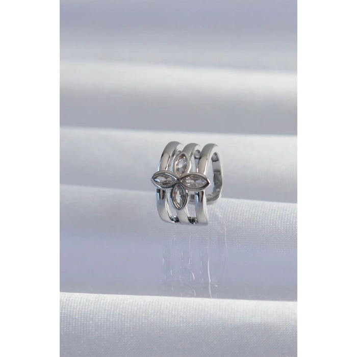 Pirinç Gümüş Renk Yonca Earcuff Küpe