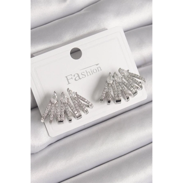 Pirinç Gümüş Renk Zirkon Taşlı Deniz Kabuğu Model Kadın Küpe