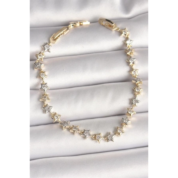 Pirinç Mix Renk Zirkon Taşlı Yıldız Model VIP Seri Kadın Bileklik