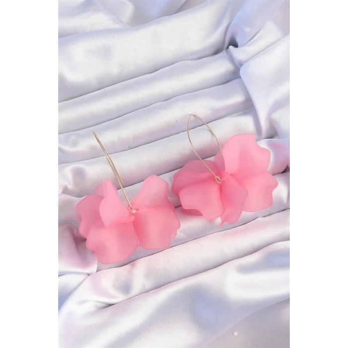 Pirinç Pembe Renkli Flora Küpe