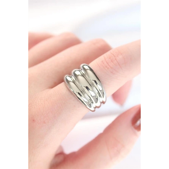 Silver Renk Ayarlanabilir Çizgili Bombe Yüzük