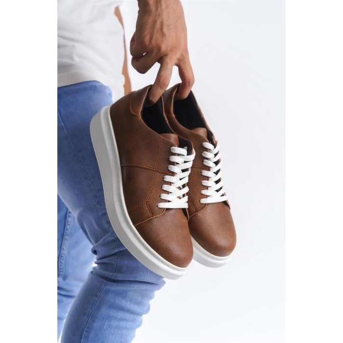 SLW151 Boost Bağcıklı Cilt Erkek Günlük Sneaker Ayakkabı CBT - Taba