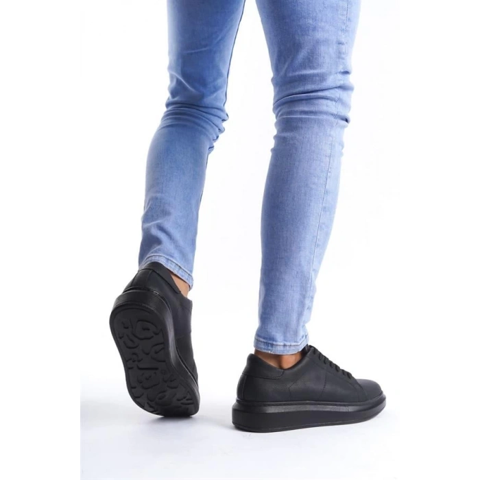 SLW151 Boost Bağcıklı Cilt Erkek Günlük Sneaker Ayakkabı CST - Siyah