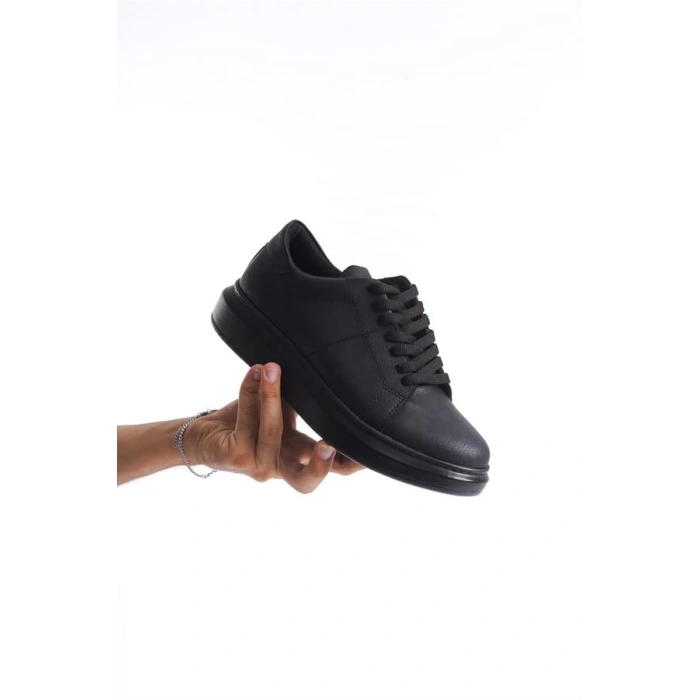 SLW151 Boost Bağcıklı Cilt Erkek Günlük Sneaker Ayakkabı CST - Siyah