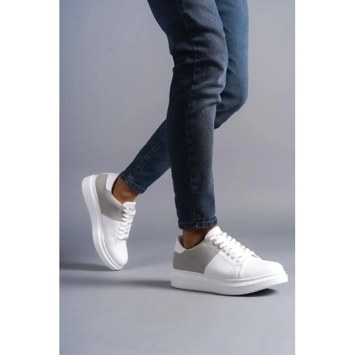 SLW151 Boost Bağcıklı Cilt Süet Erkek Günlük Sneaker Ayakkabı CSBT - Beyaz/Gri