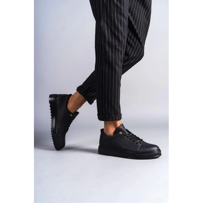 SLW152 Cool Bağcıklı Cilt Erkek Günlük Spor Klasik Ayakkabı CST - Siyah