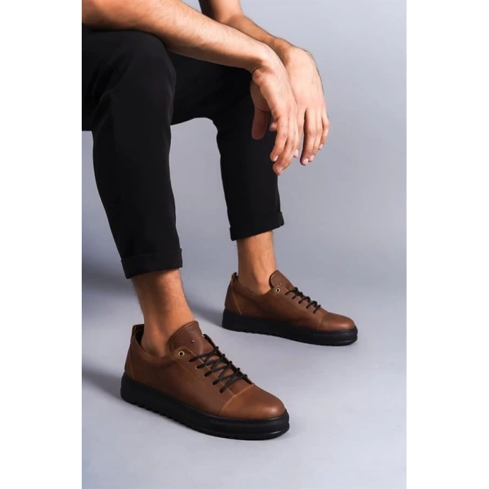 SLW152 Cool Bağcıklı Cilt Erkek Günlük Spor Klasik Ayakkabı CST - Taba