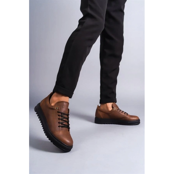 SLW152 Cool Bağcıklı Cilt Erkek Günlük Spor Klasik Ayakkabı CST - Taba