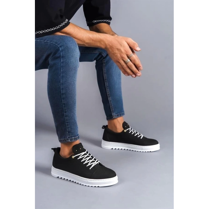 SLW152 Cool Bağcıklı Keten Erkek Günlük Spor Klasik Ayakkabı KBT - Siyah